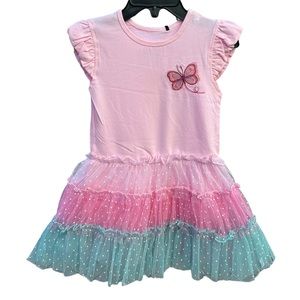 Deux Par Deux - Organic cotton short sleeve dress with ruffle tulle skirt - 3y